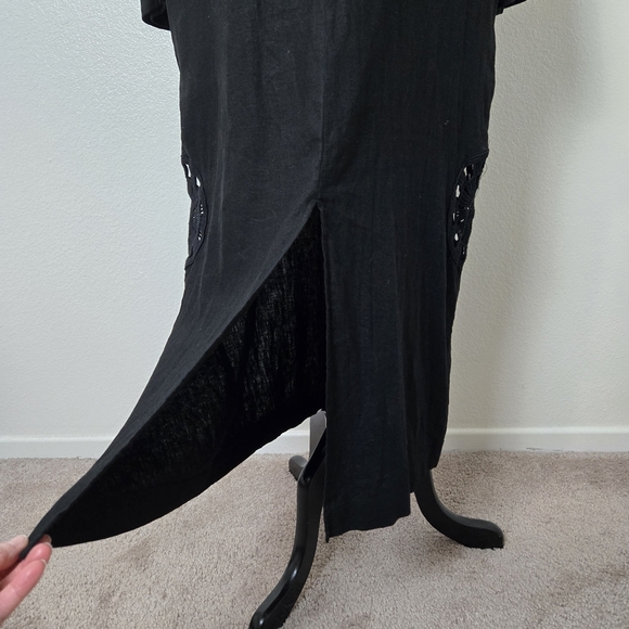 YF&B Maxi Black Dress Small Crochet Details Linen Caftan NWT Emo Whimsical Fairy - Picture 6 of 16